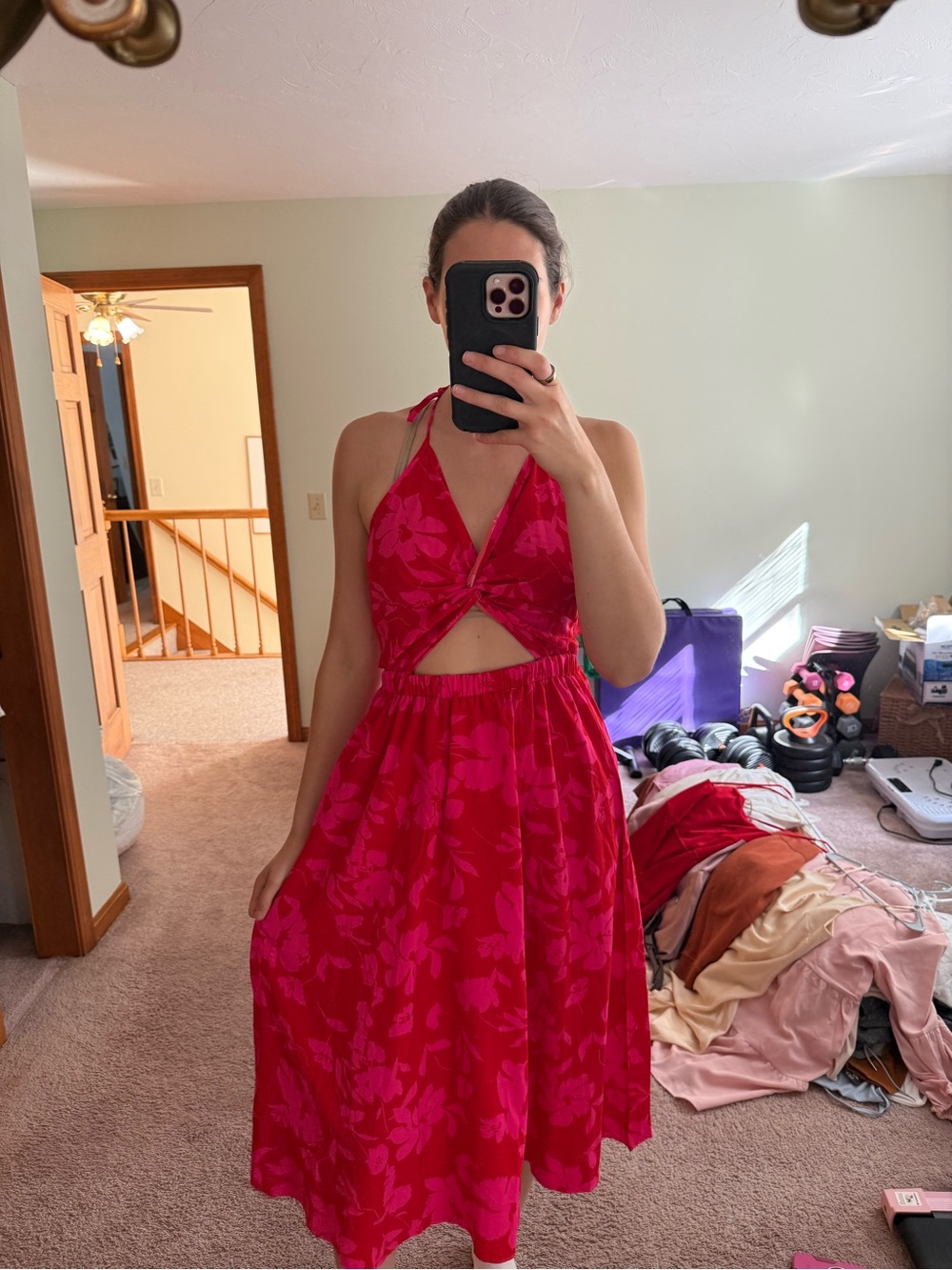 Amazon Bright Pink Floral Halter Midi Dress